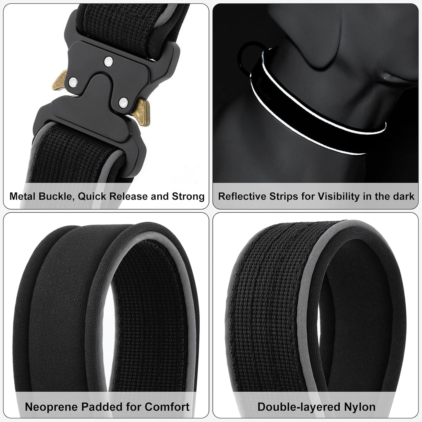 Plutus Pet Tactical Dog Collar, Reflective, Adjustable Heavy Duty Dog Collar, Soft Padded and Comfortable, for Small Medium and Large Dogs (Black, XS)