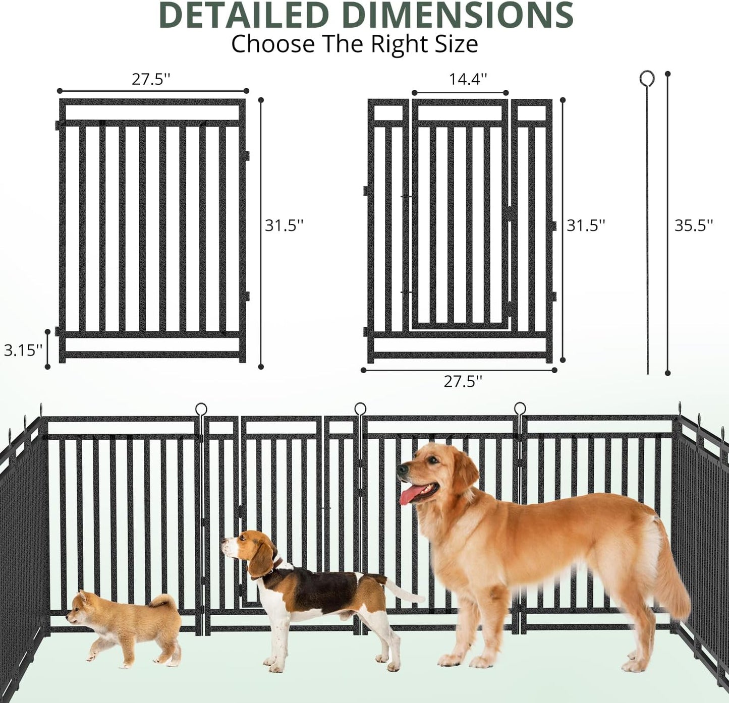 Dog Fence Outdoor Indoor, 32" Inch Height 16 Panels Dog Playpen for Large/Medium/Small Dogs Metal Dog Pen for Yard Camping and RV | Black-Silver