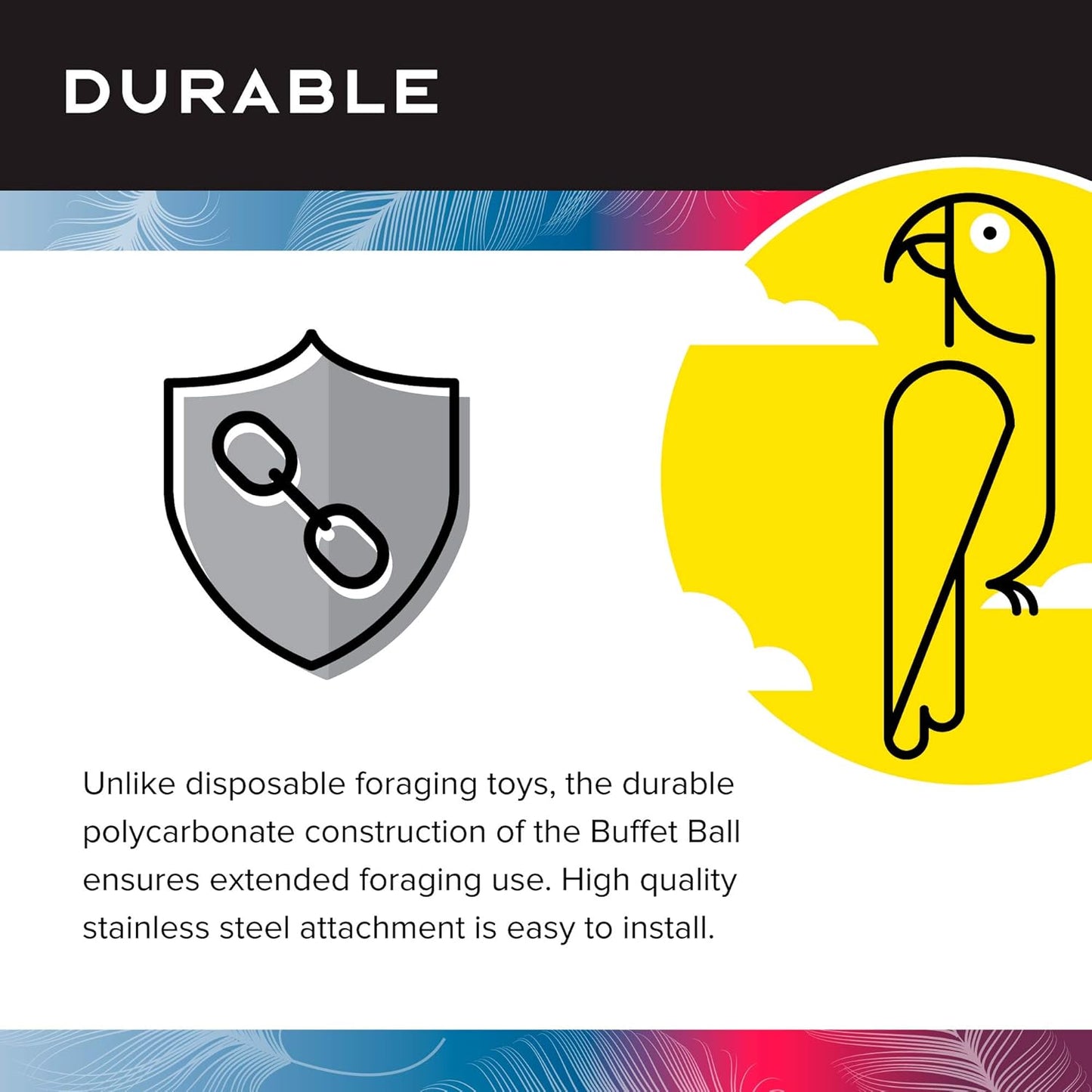 Featherland Paradise - Cage Mounted Buffet Ball - Interactive Bird Toy and Treat Dispenser - Creative Foraging Systems - Ideal for Medium to Extra Large Birds