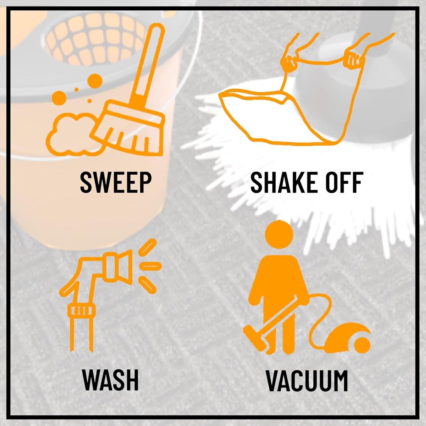 Indoor/Outdoor Hose-Wash Embossed Design Non-Slip Rubber 2x3 Modern Entryway Mat for Entryway, Patio, Backyard, Garage, 24" x 36", Black