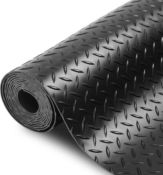 SEAL 4 x 20 Ft Premium Garage Floor Mat, Solid 2.8mm Thickened Black Commercial Grade Heavy Duty Parking Mat for Garage Floor, Golf Cart, Water/Stain Resistant Floor Runner (Embossed Diamond Plate)
