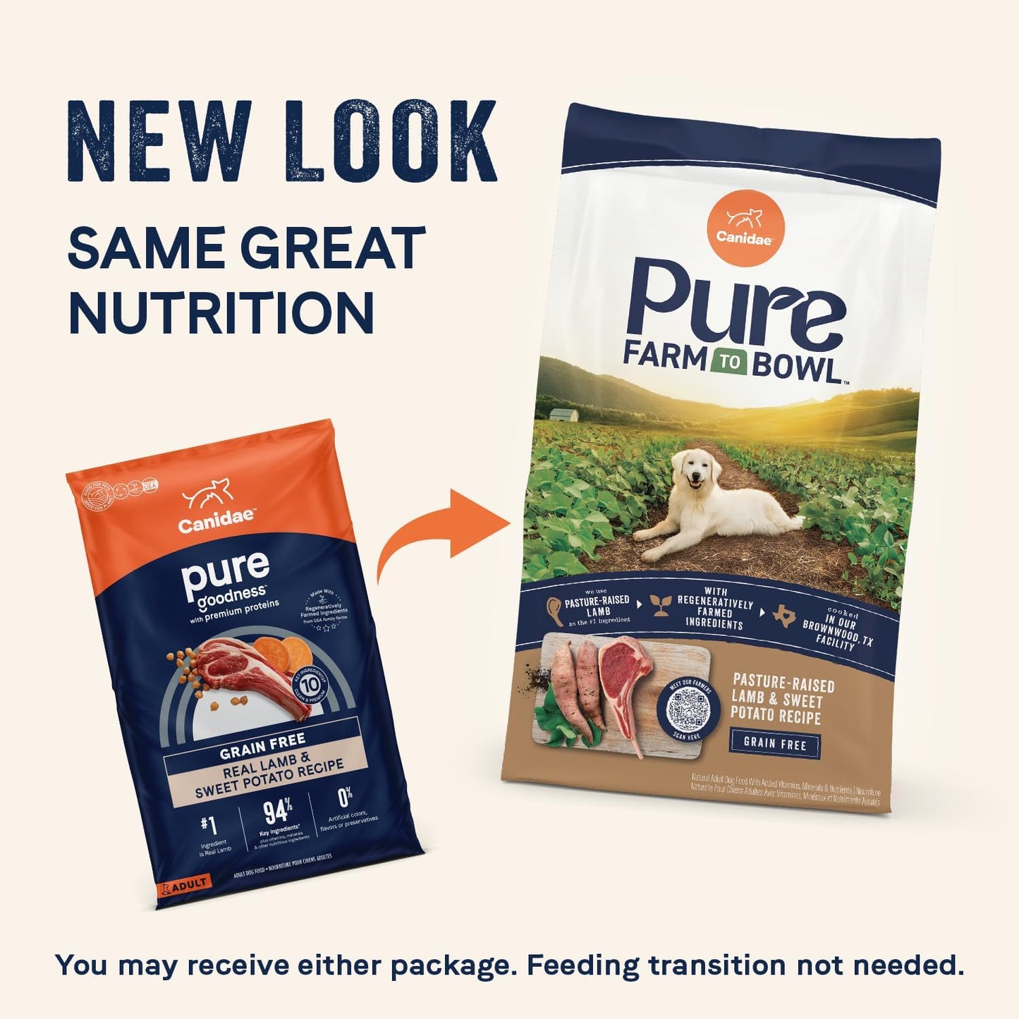 Canidae Pure Farm to Bowl Pasture-Raised Lamb & Sweet Potato, Grain-Free Dry Dog Food, Adult, 22lb