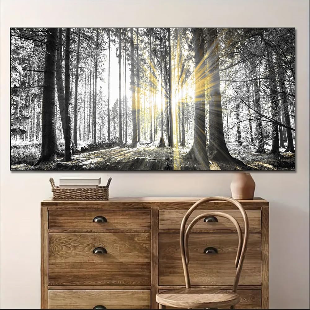 Yxbhhym-Bedroom Wall Art Decor for Living Room Large Canvas Prints Art Black and White Forest Wall Art Trees Picture Landscape Artwork for Wall Nature Scenery Poster Painting Office Decorations