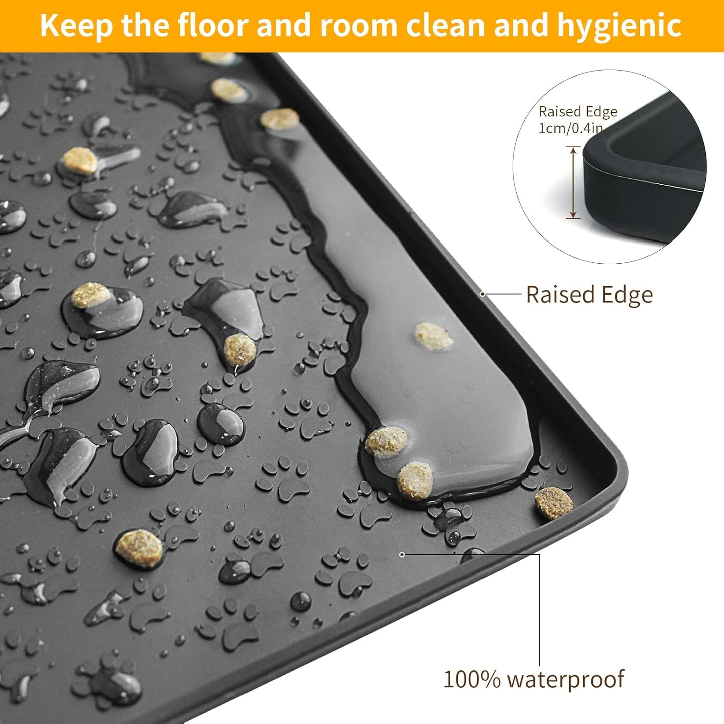 Ptlom Pet Placemat for Dog and Cat, Mat for Prevent Food and Water Overflow, Suitable for Small, Medium and Big Pet, 18" 12", Black, Silicone