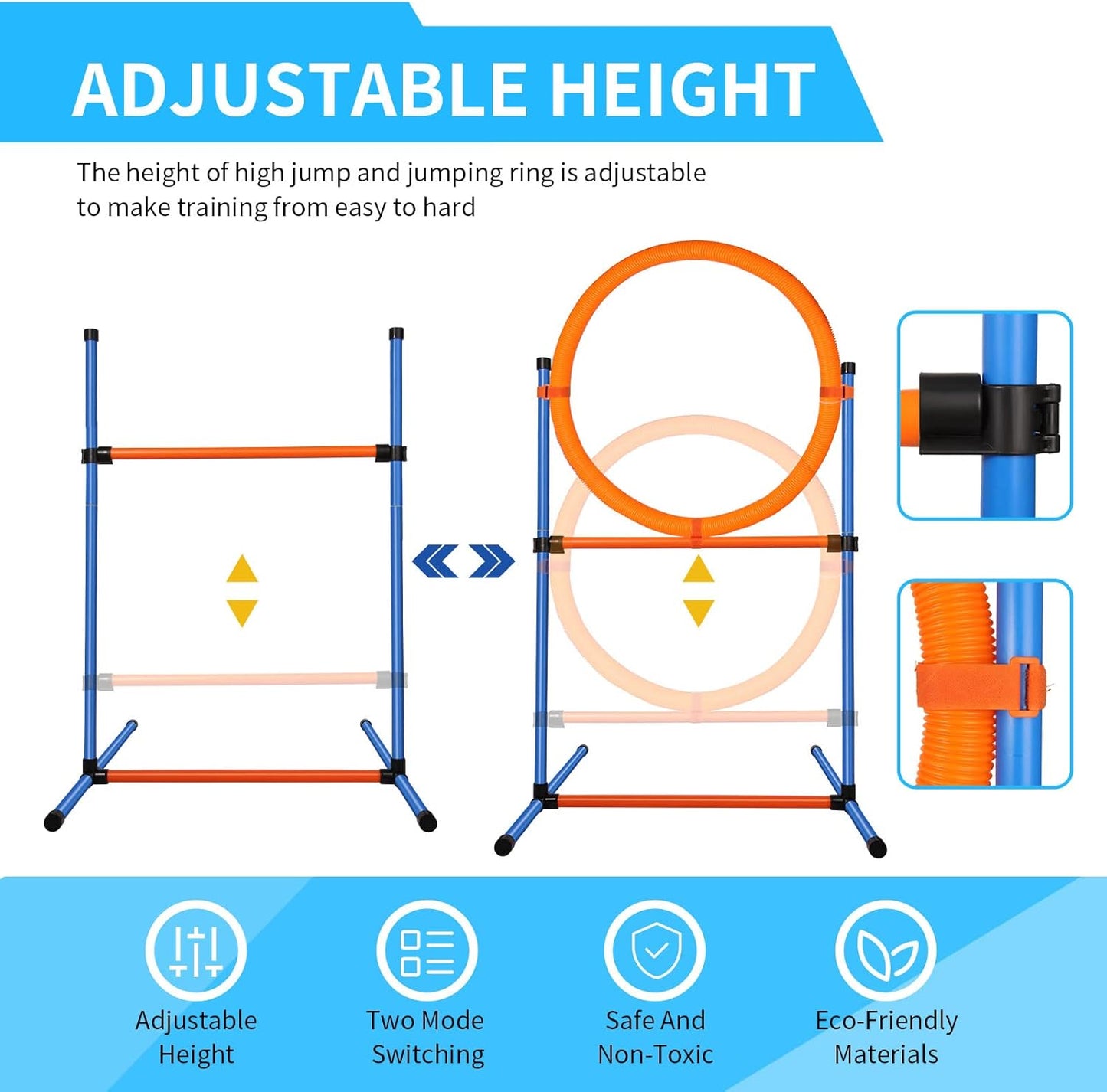 Dog Agility Training Equipment, 72-Piece Obstacle Course Training Starter Kit Indoor Outdoor Game for Dogs with Agility Hurdle, Jump Ring, Weave Poles, Pause Box, Toy Balls and Storage Bag