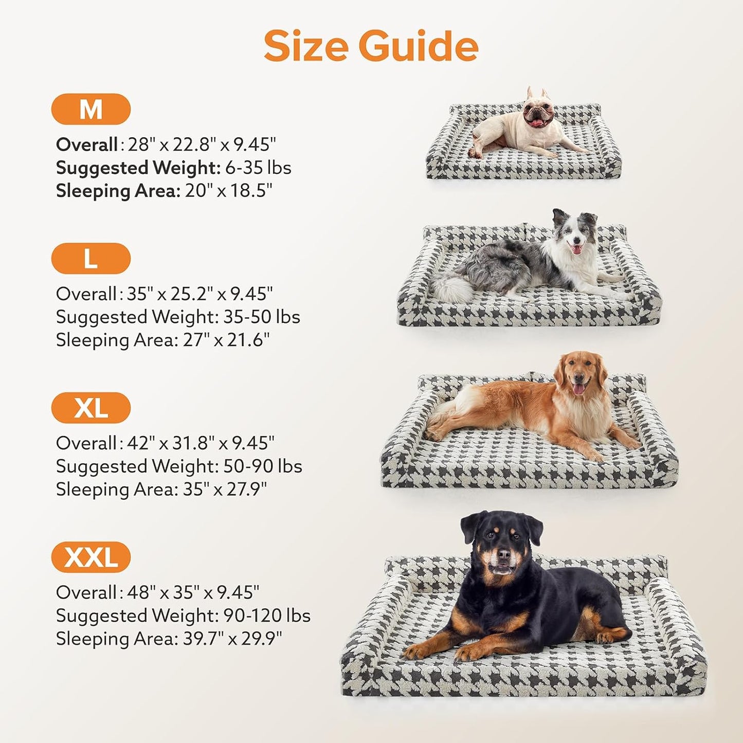 FURTIME Orthopedic Dog Beds Large Sized Dog, XL Washable Memory Foam Pet Couch Bed with Removable Washable Cover, Non-Slip Bottom with Bolster Sides, Grey