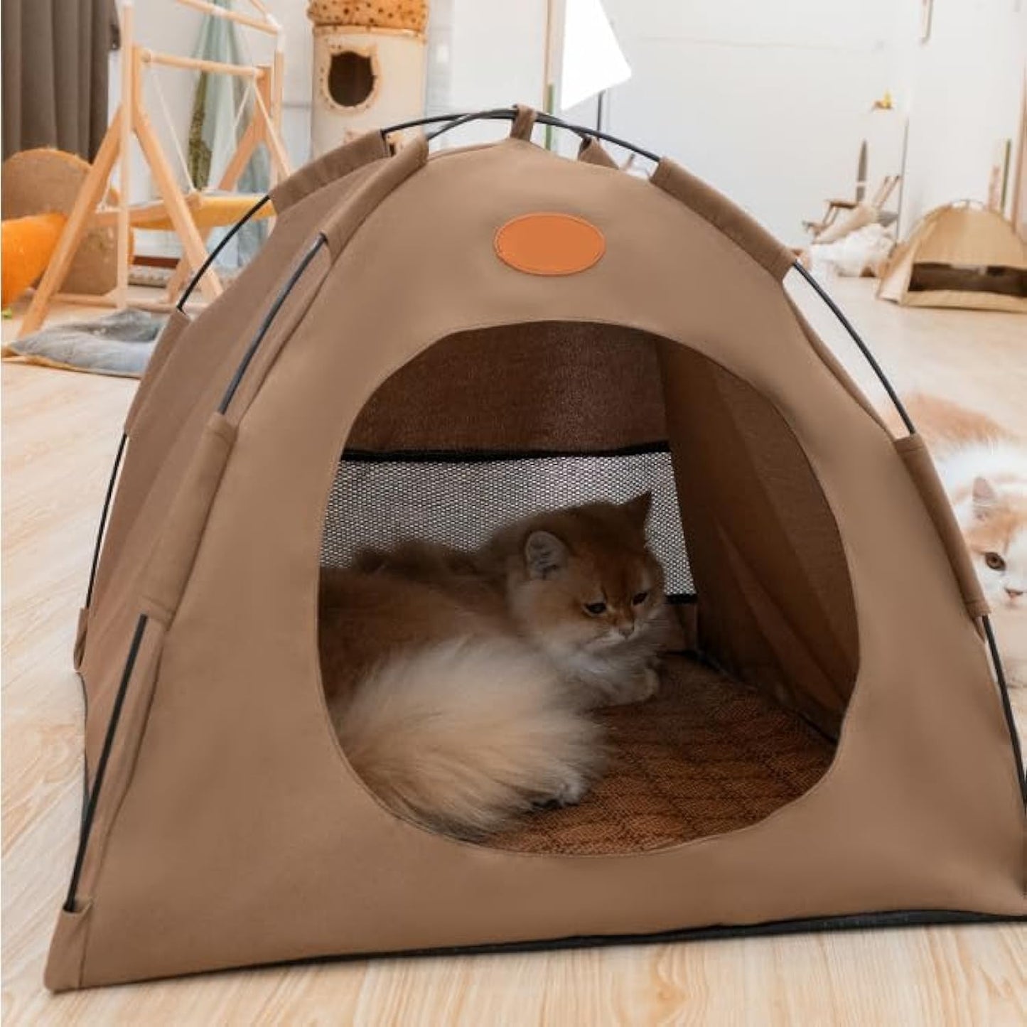 BreezyDen Pop-Up Pet Tent – Portable Indoor/Outdoor Cat Tent, Waterproof Pet Hideaway for Cats & Small Dogs with Mesh Window, Anti-Slip Base & Washable Design (Dark Gray, M (8 catties Kitten))
