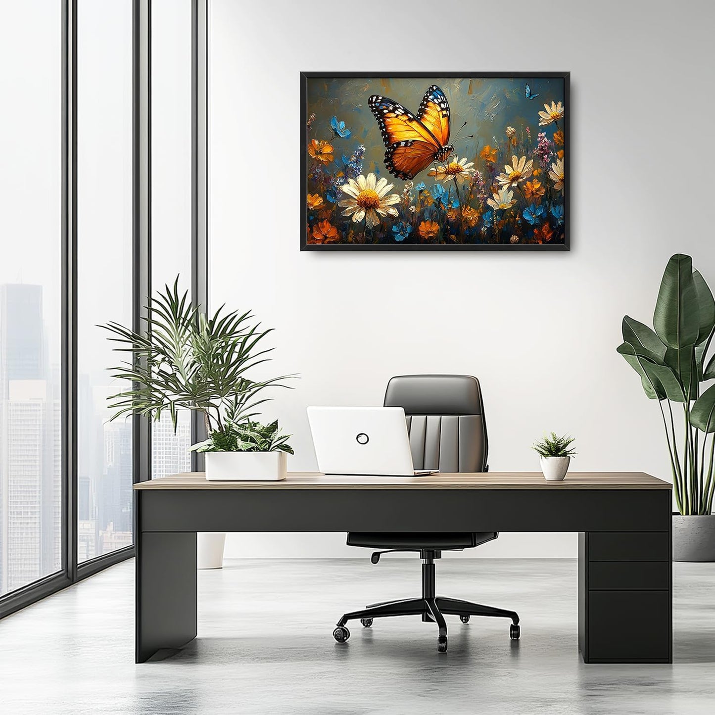 Large Butterfly Daisy Wall Art for Living Room, Floral Landscape Canvas Oversized Wall Decor, Flower Scenery Aesthetics Framed Pictures Painting Print Artwork for Bedroom Office 36"L x 24"W