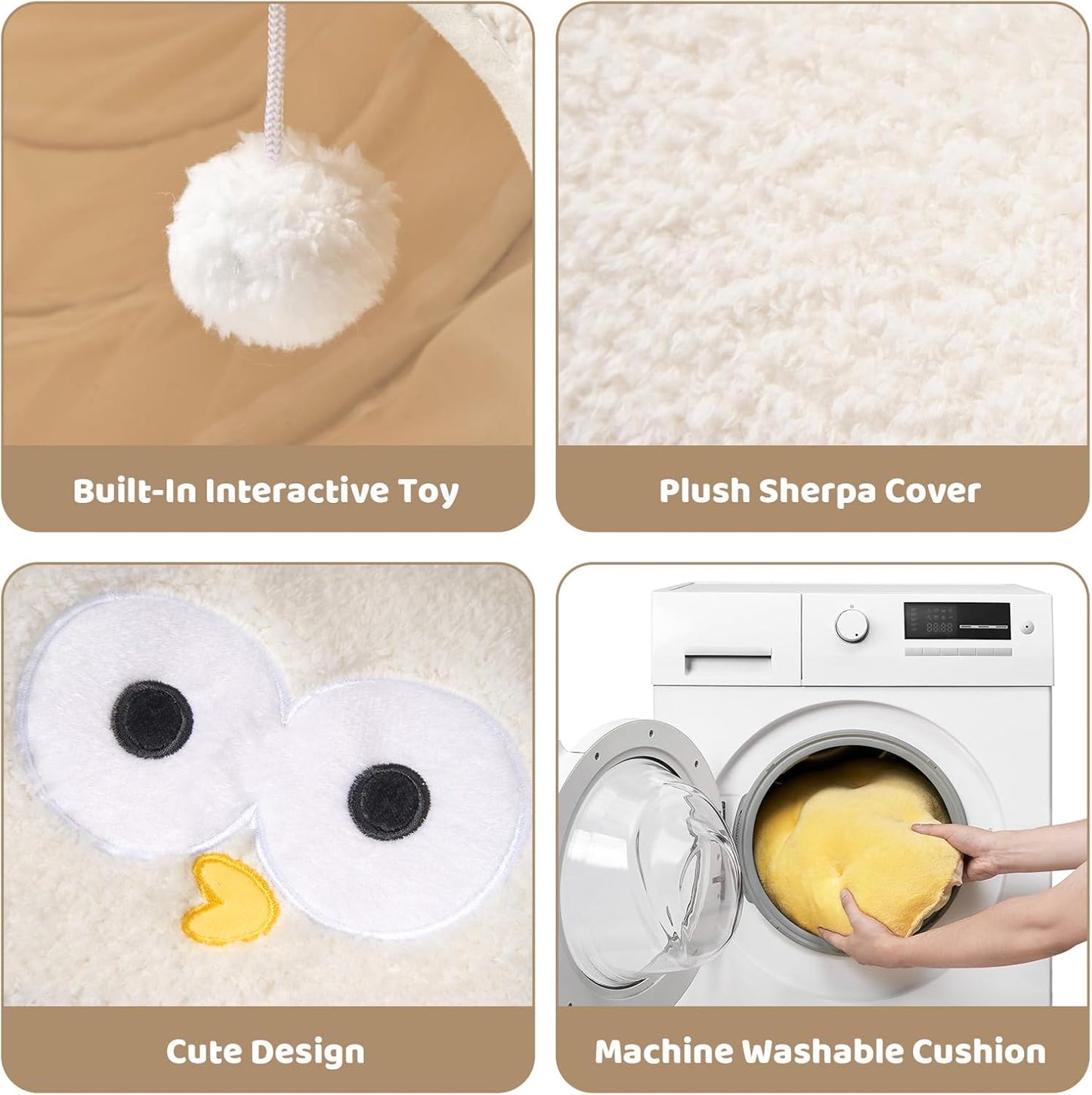 EHEYCIGA Cat Tunnel Bed for Indoor Cats, Cute Cat Donut Toy Tunnel for Small Large Cats with Washable Circle Cushion, Peekaboo Pet Cave Play Tunnel for Kitten, Puppy, Rabbit