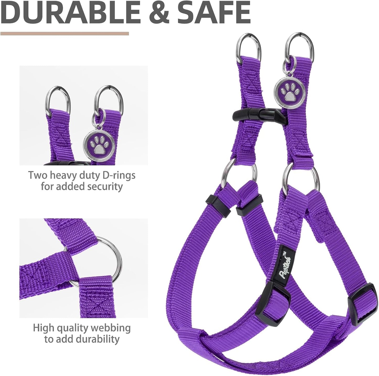 PUPTECK No Pull Dog Harness Soft Adjustable Basic Nylon Step in Puppy Vest Outdoor Walking with ID Tag