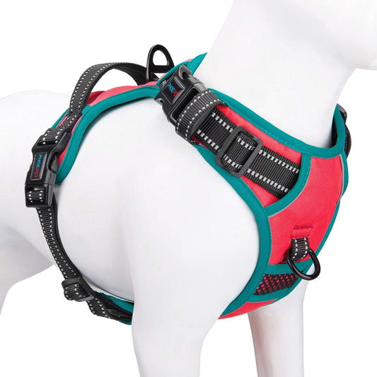 PHOEPET 2019 Upgraded No Pull Dog Harness, Reflective Adjustable Vest, with a Training Handle + 2 Metal Leash Hooks+ 3 Snap Buckles +4 Slide Buckles(S, Red)