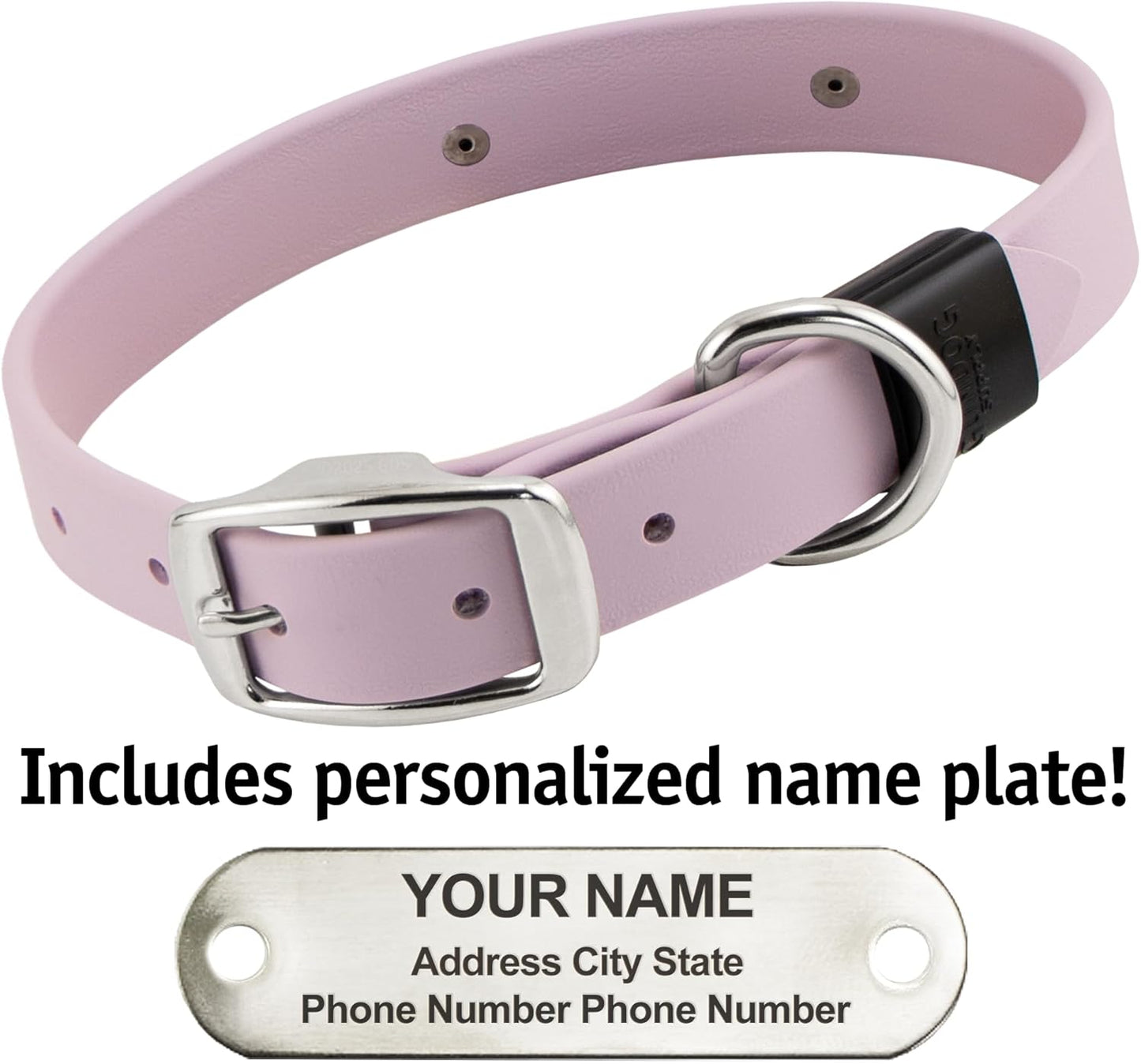 Biothane Custom Dog Collar – Waterproof, Stink-Proof Personalized Collar with Name & Phone Number – Durable, Many Sizes and Colors – Assembled in USA (Lilac Purple)