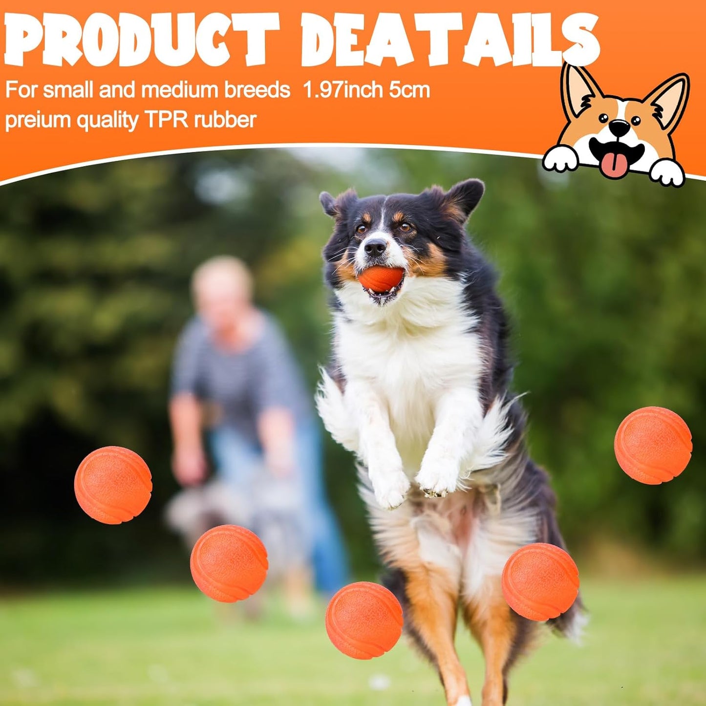 Jenaai 20 Pcs Indestructible Dog Toy Balls for Aggressive Chewers Chew Resistant Solid Rubber Bouncy Ball for Teeth Cleaning, 2in/5cm Diameter(Orange)