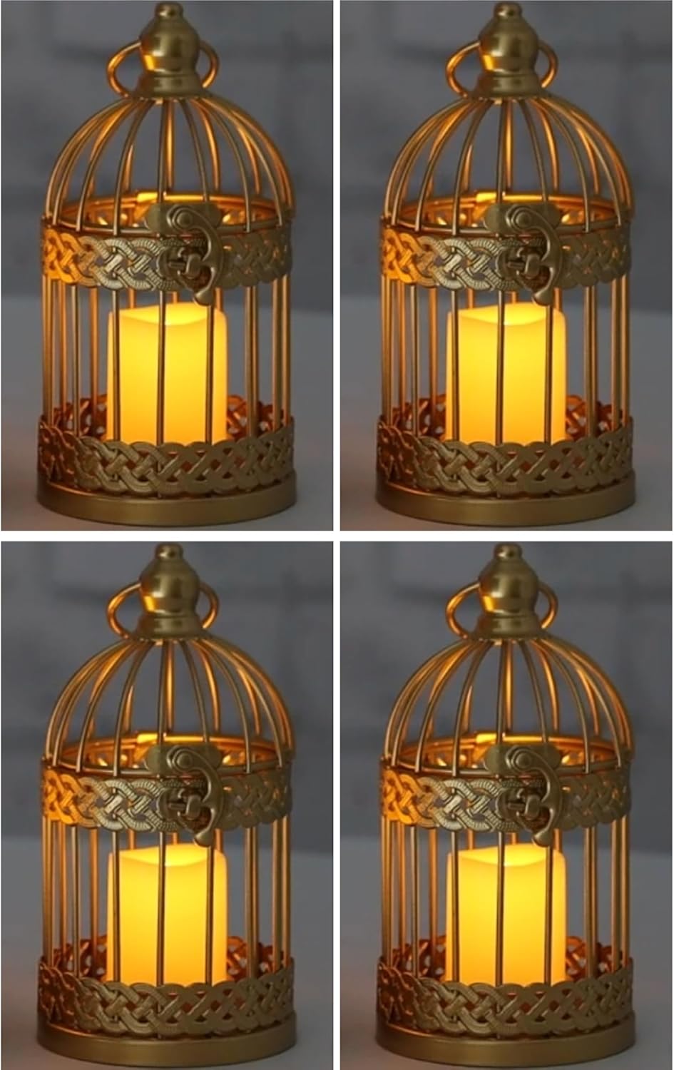 Vela Lanterns Bird Cage Decor Candle Holder Lantern Decorative Wedding Table Centerpiece Decorations, Gold, Small, Set of 4