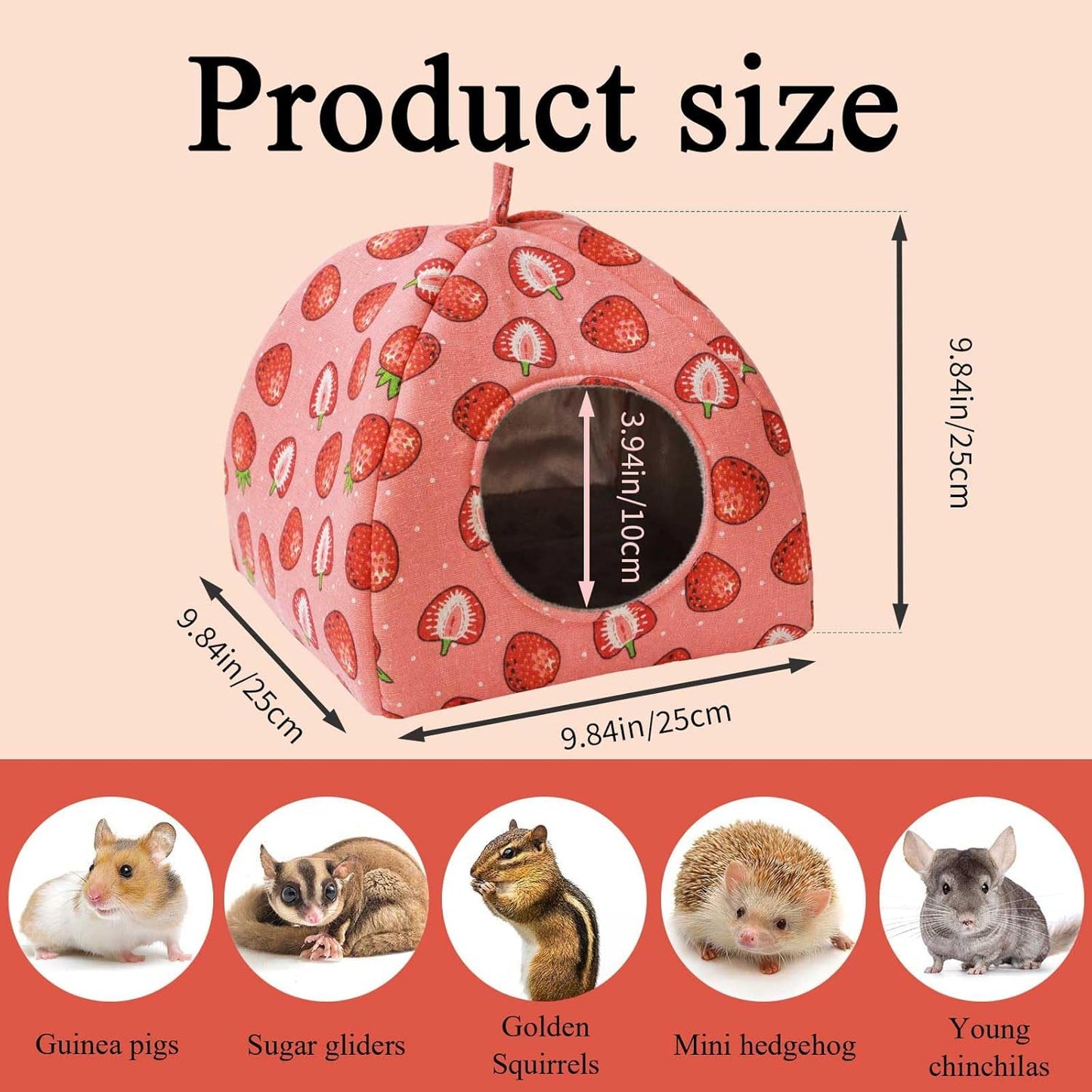 JSPYFITS Guinea Pig Hideout Bed Rabbit House Cave Accessories Cozy Hide-Out Guinea Pig Bed Washable Cage for Small Pet Hamster Ferret Rabbit Bunny Pink Strawberry