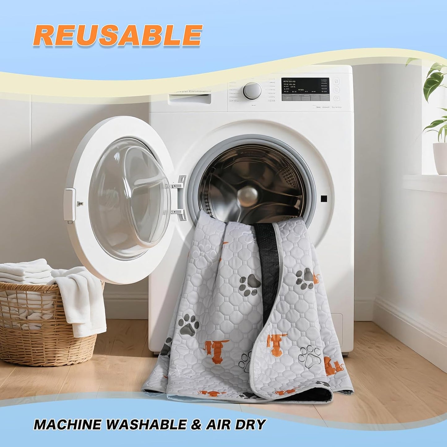 Washable Pee Pads for Dogs, 2 Pack Reusable Puppy Pads, Waterproof Pet Pee Pads for Dog Potty Training, Extra Large Dog Pee Pads for Crate, Playpen, and Whelping, Orange 48"x48"