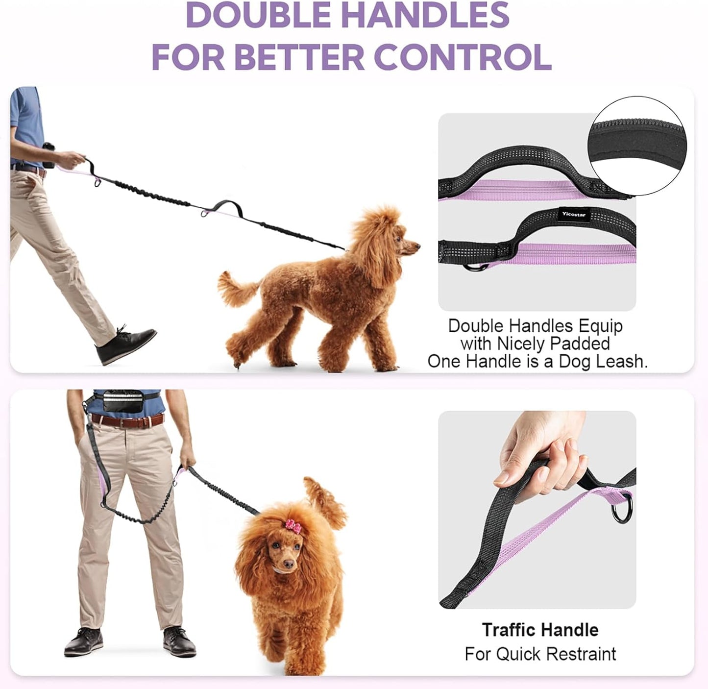 Hands Free Dog Leash with Pouch, Double Leash for Two Dogs, Retractable Bungee with Double Padded Handles, Dog Waist Leash for Dog Walking, Running Leash for Dogs, Dog Walking Accessories
