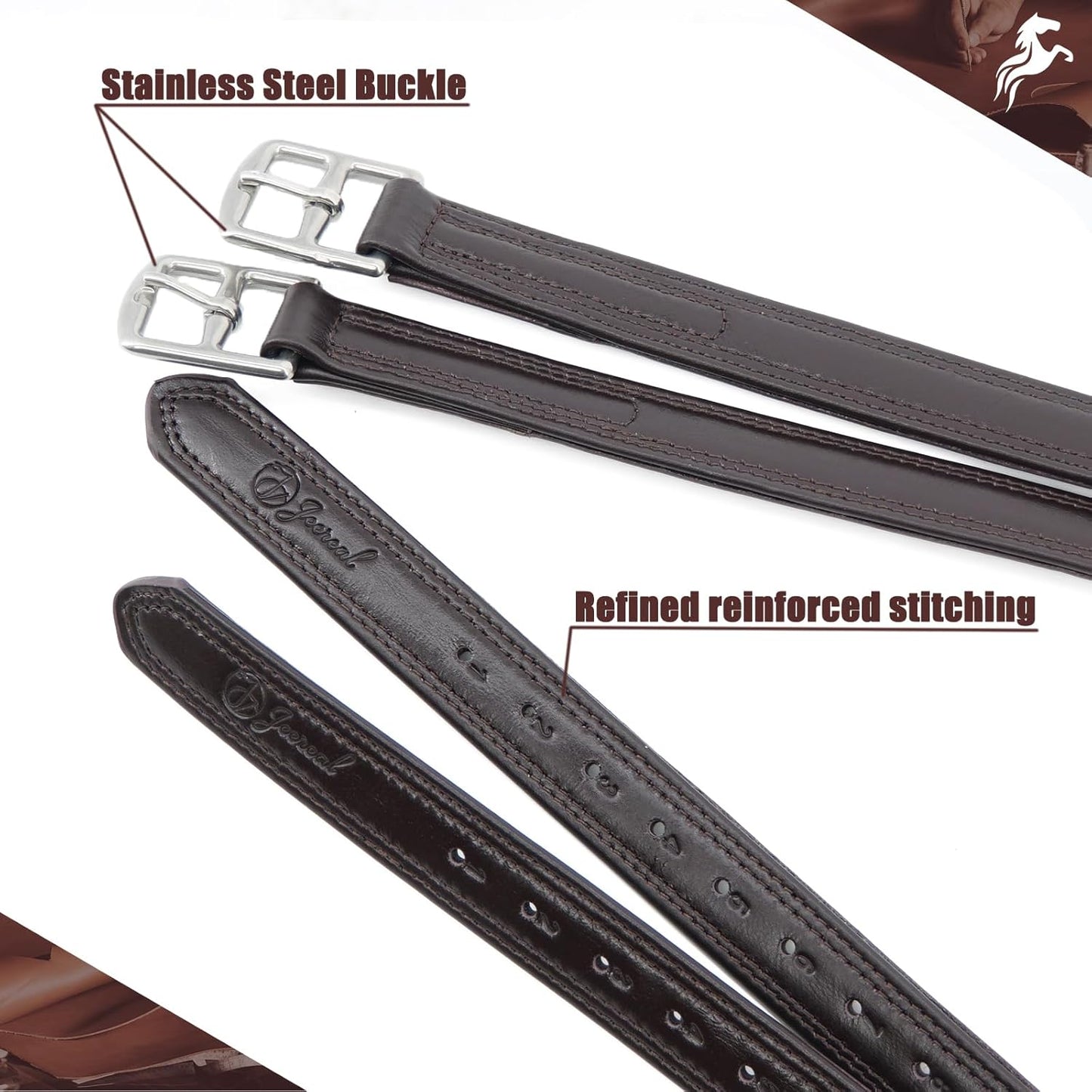 Jeereal Non-Stretch Stability English Stirrup Leathers with Strong Nylon Core for Equestrian Riding