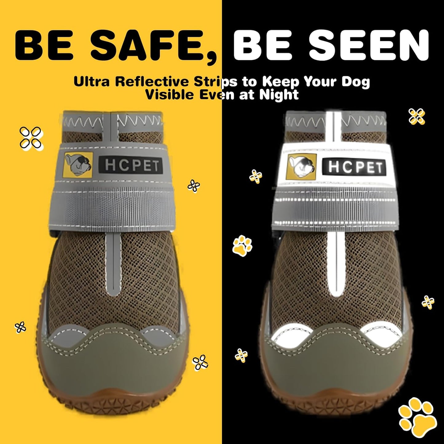 Hcpet Dog Shoes for Large Dogs, Breathable Dog Booties for Small Medium Dogs, Anti-Slip Dog Boots & Paw Protectors for Hot Pavement Winter Snow Hiking with Reflective Straps Army Green Size 4