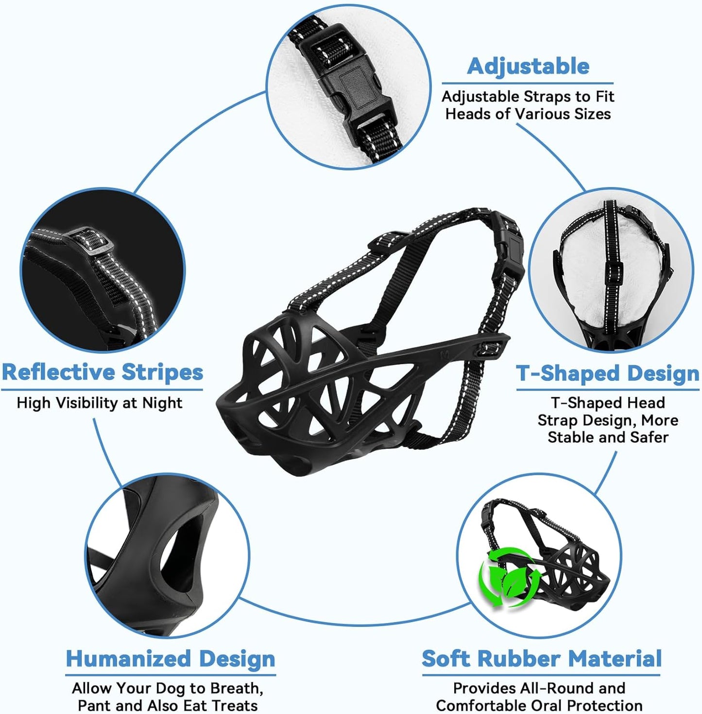 Dog Muzzle for Large Dogs, Breathable Basket Muzzles for Small, Medium and X-Large Aggressive Dog, Allows Panting Drinking, Suitable for Grooming Trimming Training (Black, M)