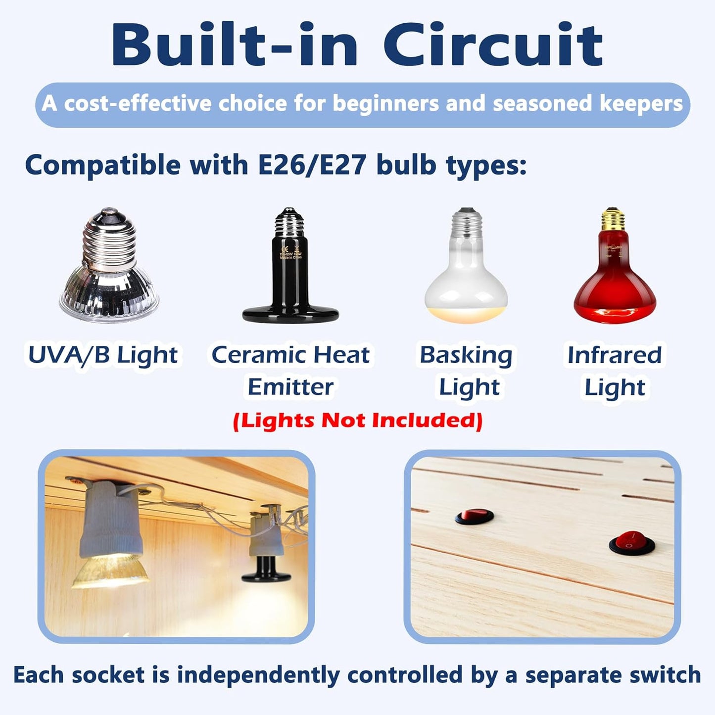 Prolee Reptile Terrarium, Lizard Tank Up to 68 Gallons, Bearded Dragon Tank with Roof Door, Snake Tank with Built-in Lamp Fixture and Switch (21 Gallon, 24" Long, Openable Wood Roof)