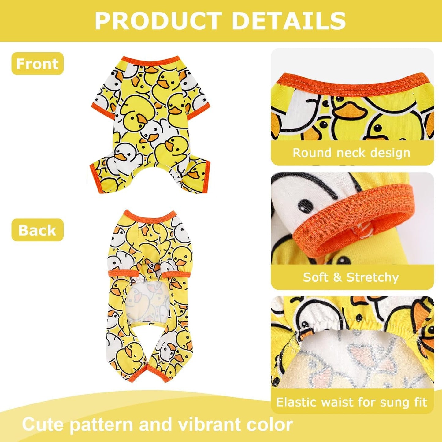Dog Pajamas Pjs Spring Summer Dog Clothes for Small Dogs Girl - Boy - Small Size Dogs, Soft Stretchy Cute Puppy Clothes Doggie Onesies Cat Pet Jumpsuit Jammies Outfit, Duck Yellow, S