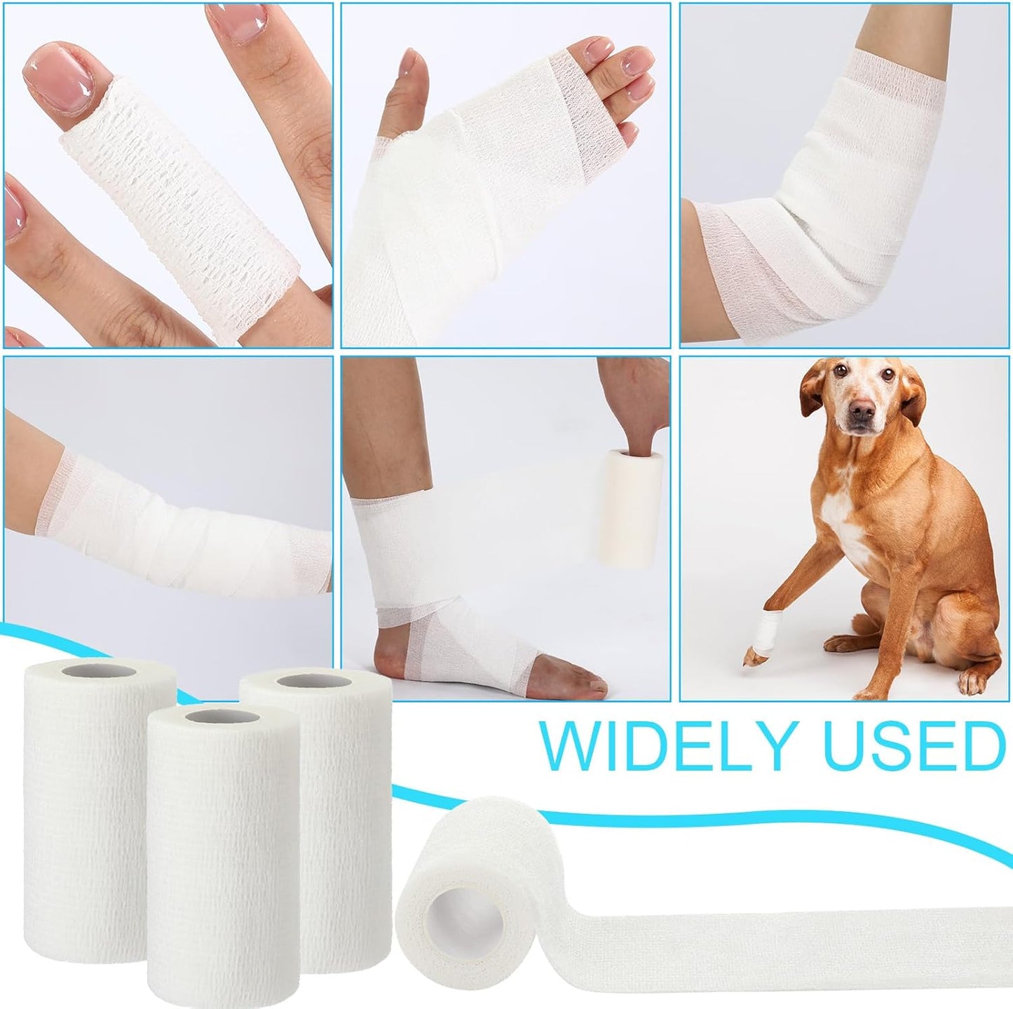 Treela 36 Pcs Self Adherent Bandage 4" X 5 Yard Wrap Breathable Cohesive Bandage Elastic Adhesive Tape for Stretch Athletic Sports Wrist Ankle(White)