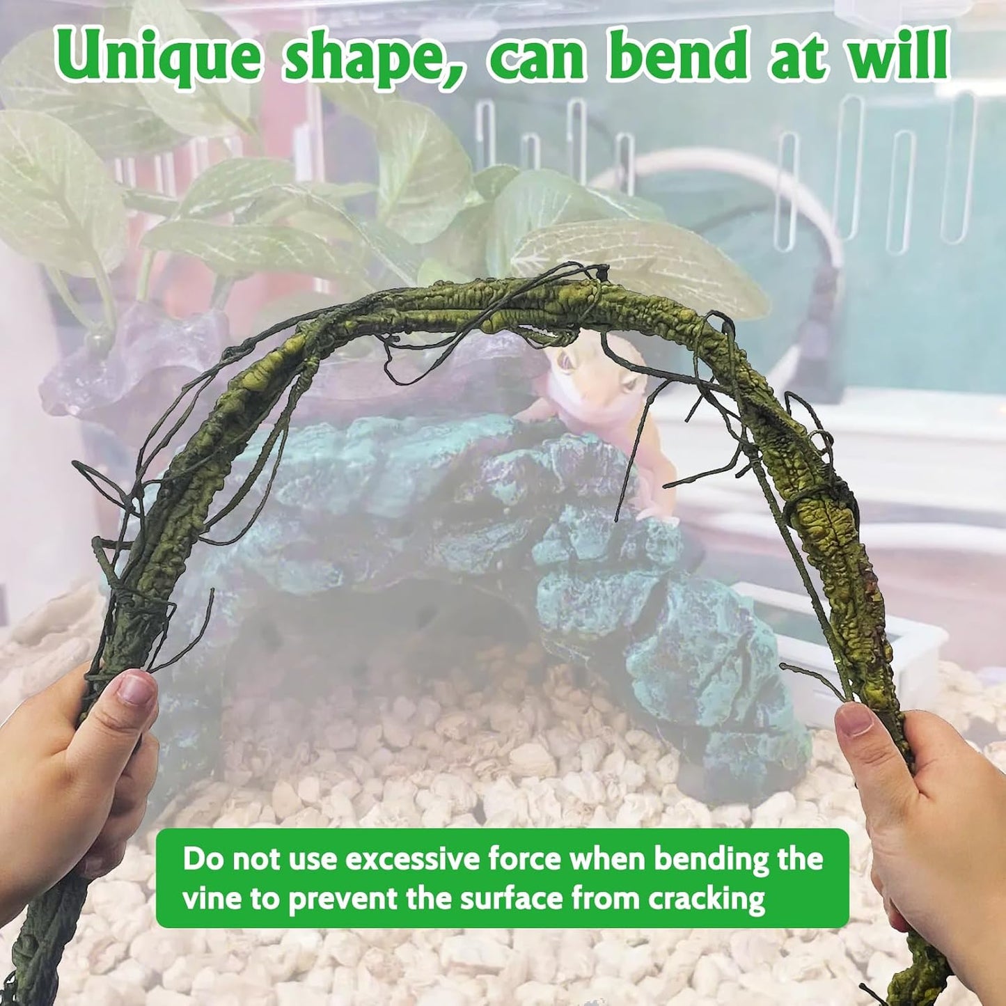 VCEPJH Large Reptile Vines Thick Terrarium Plants 118 Inches Long Flexible Climbing Branch Snake Tank Accessories Greenery Habitat Decor for Bearded Dragon Chameleon Gecko Frog Lizard (L)
