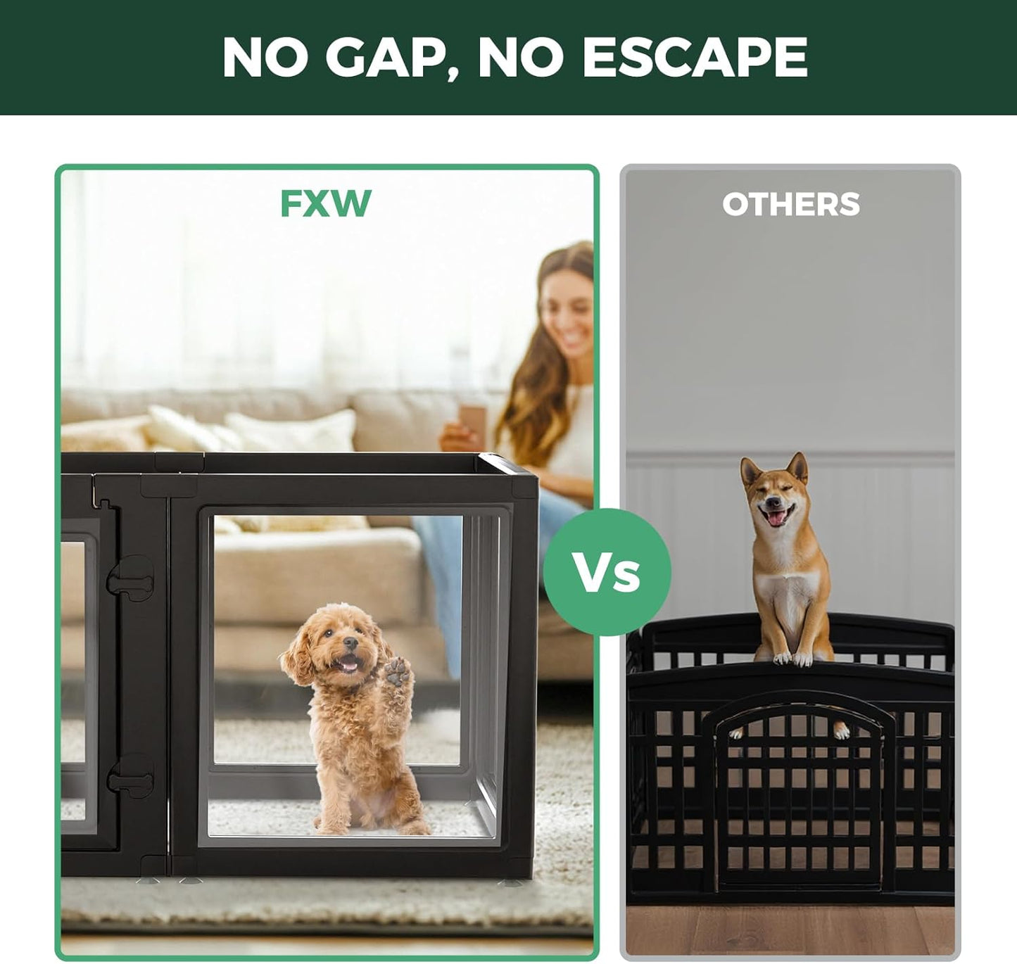 FXW AuraSpace Acrylic Indoor Unleashed Dog Playpen for Puppies and Small Dogs, 24 Inch, 6 Panels, Black