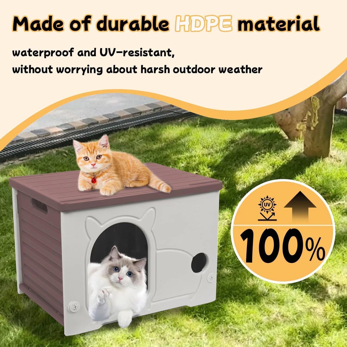 Plastic Outdoor Cat House Waterproof Feral Cat Shelter(Coffee)