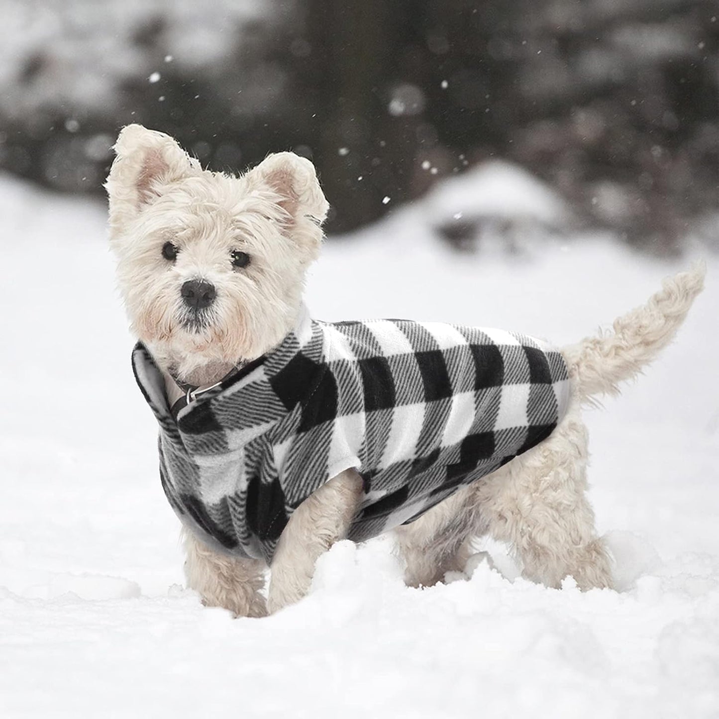 Kuoser Dog Fleece Vest,Warm Plaid Dog Sweater with Leash Hole,Soft Turtleneck Winter Pet Jacket Dogs Coat Pullover for Small Medium Dogs Cats,Spring Fall Cold Weather Christmas Outfit,Black XS