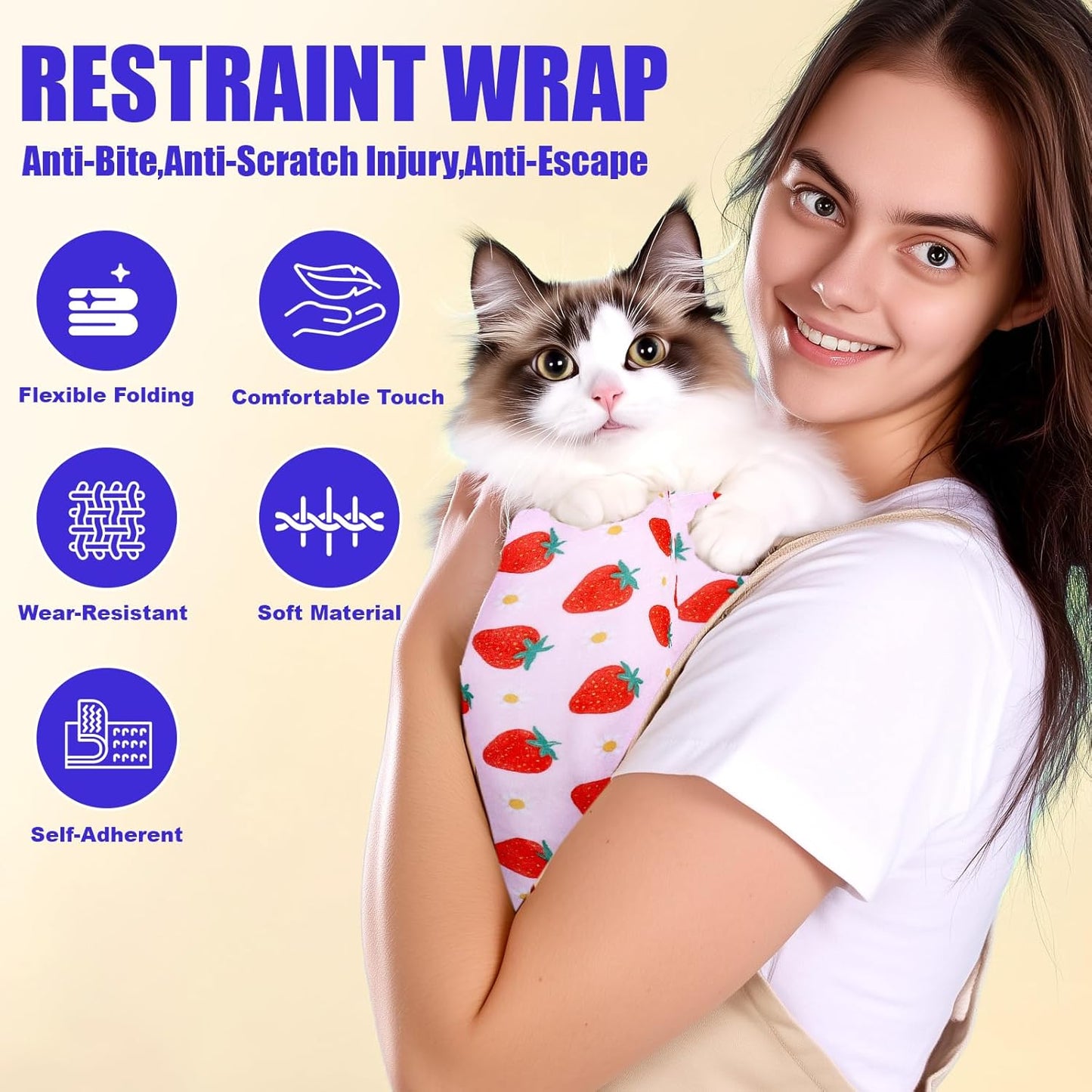 XANGNIER Cat Wrap for Grooming,Cat Restraint Wrap for Cutting Nails,Fabric Burrito Wrap for Nail Clipping, Anti-Scratch, Anti-Escape,Multifunctional Swaddle Wrap Pet Tool (20.8 x 20.8 Inch)