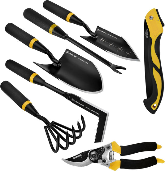 7 - Piece Gardening Tools Set, Stainless Steel Gardening Tools, Heavy - duty Hand Gardening Tools with a Toolbox, Suitable for Gardening Planting and Weeding, Gardening Gifts for Women and Men