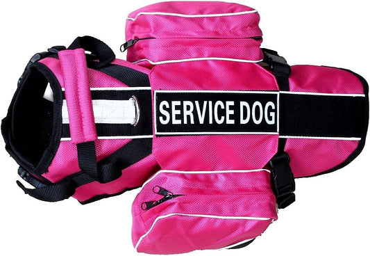 Serijoars Dog Vest Harnesses with Saddlebag Backpack for Camping & Travel - Reflective Hound Hiking Backpack Saddle Bag - Lightweight Vest Harness for Medium & Large Dogs (Hot Pink, S)