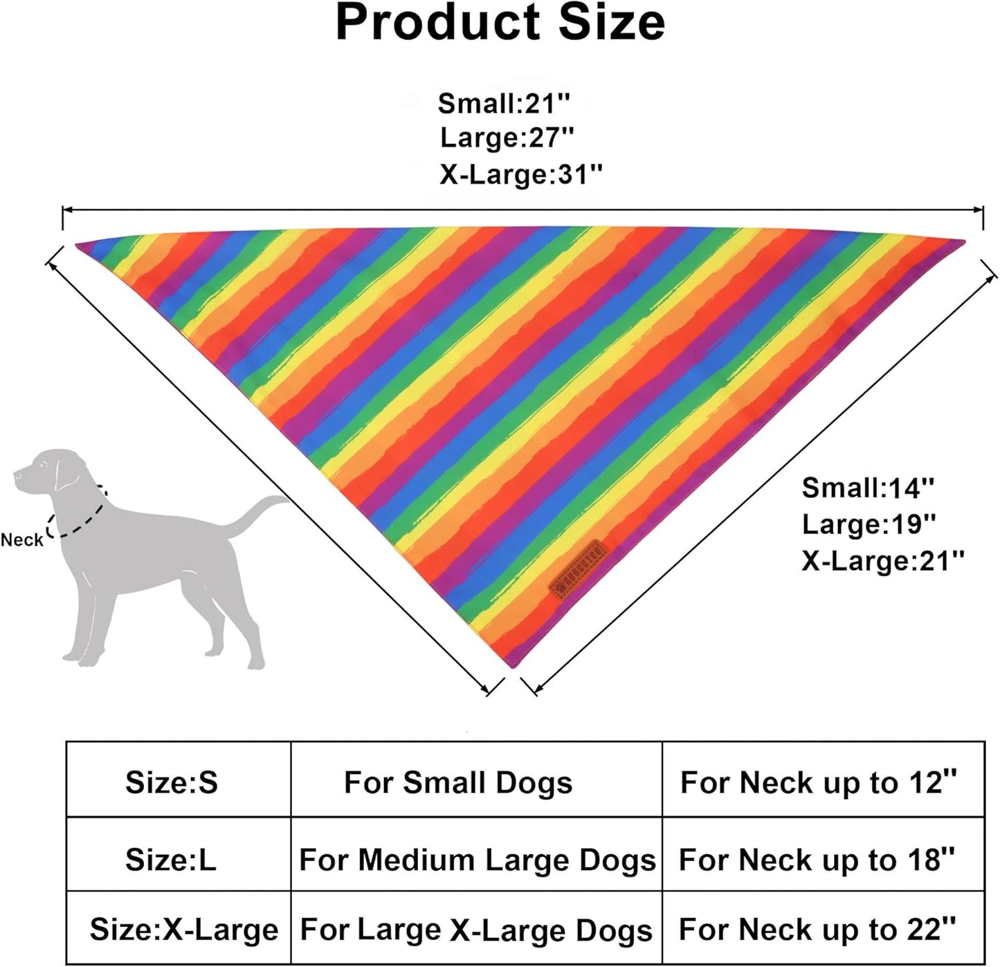 ADOGGYGO Rainbow Dog Bandana, Holiday Pet Scarf, Adjustable Fit Colorful Rainbow Bandanas for Medium Large Dogs Pets (Large)