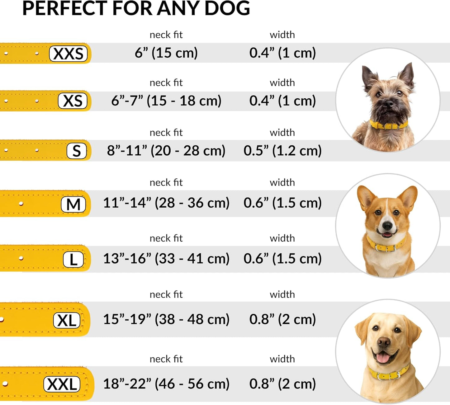 CollarDirect Rolled Leather Dog Collar, Soft Padded Round Puppy Collar, Handmade Genuine Leather Collar Dog Small Large Cat Collars 13 Colors (13-16 Inch, Yellow Smooth)