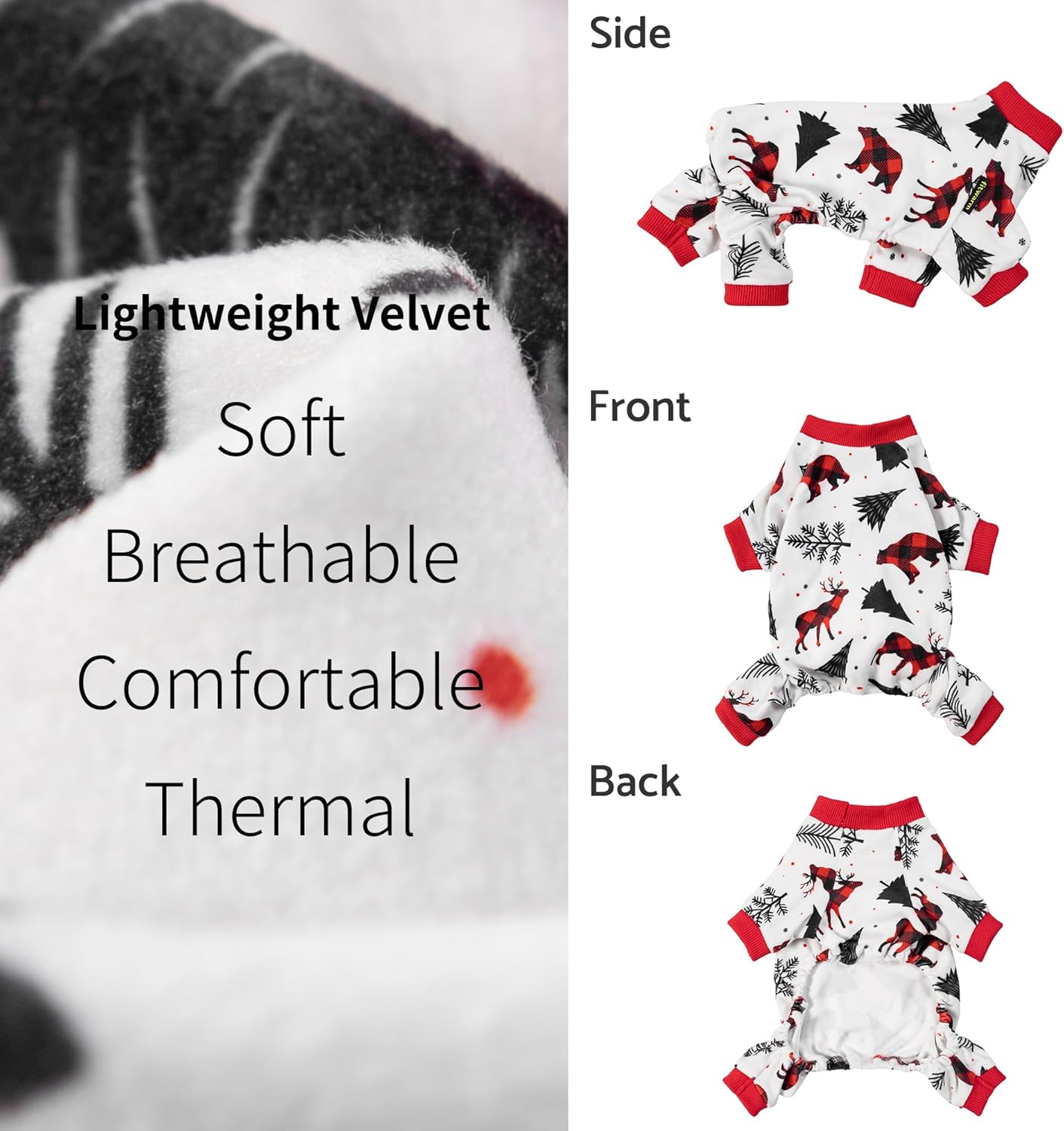 Fitwarm Reindeer Dog Christmas Pajamas, Winter Doggy Clothes for Small Dogs Boy Girl, Fleece Dog Onesie with Feet, Holiday Pet Outfit, Black, White, Red, XS