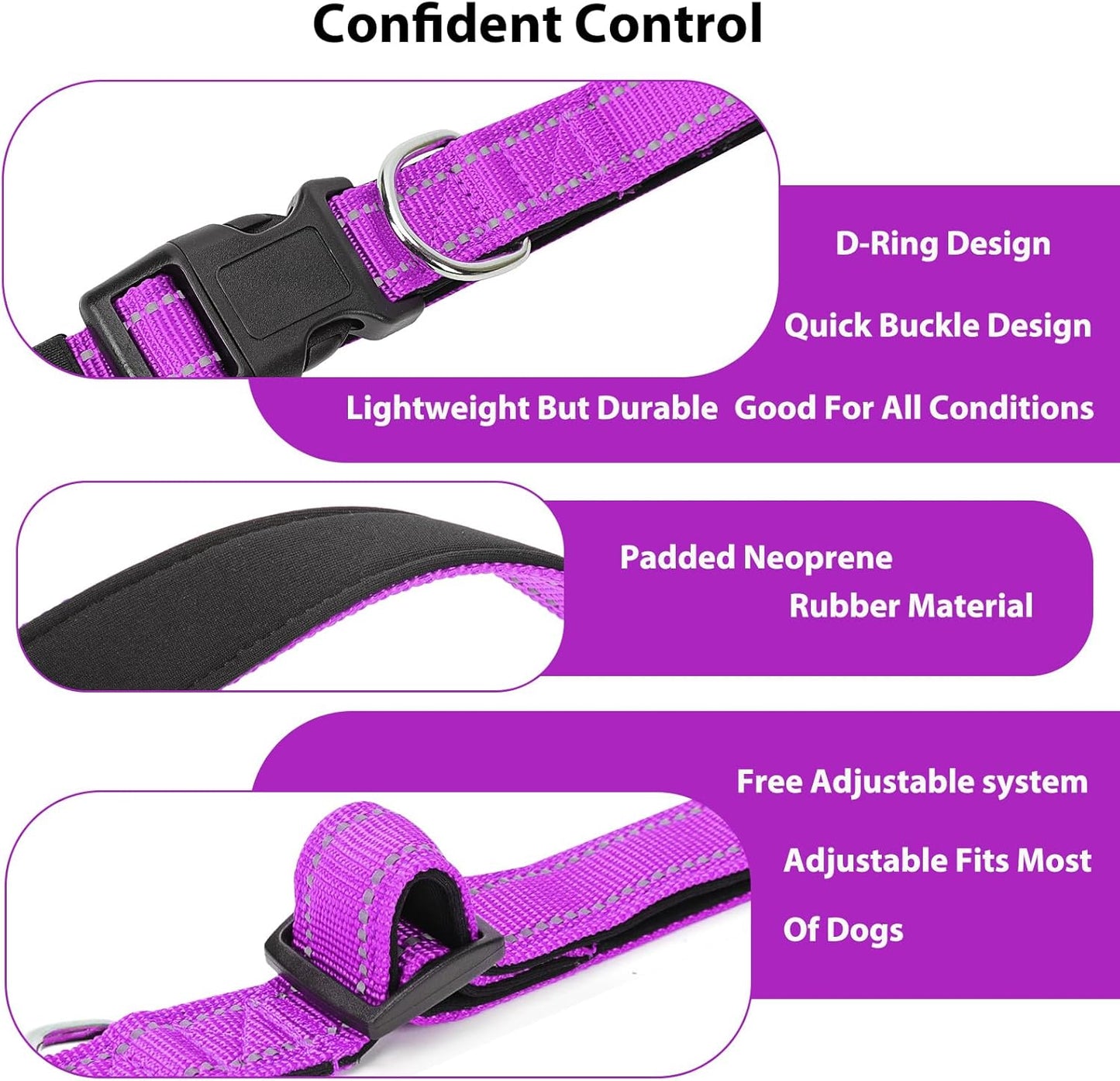 Reflective Dog Collar Padded with Soft Neoprene Breathable Quick Release Basic Dog Collars for Puppy Small Dogs Dark Magenta