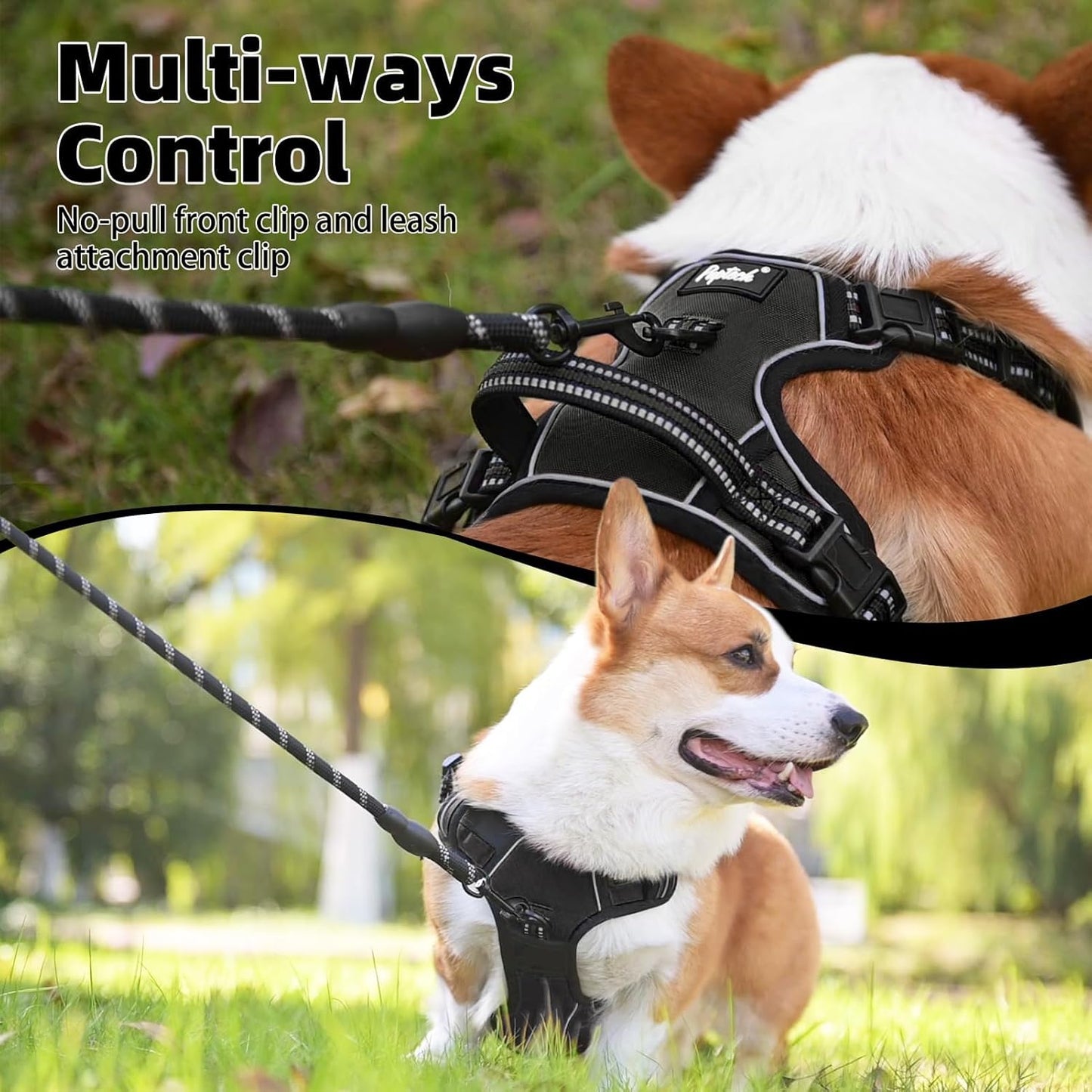 PUPTECK No Pull Dog Harness for Large, Adjustable Reflective Dog Harness with Handle Easy Control, Comfortable Soft Padded Pet Vest Harness for Large Dogs, Black L