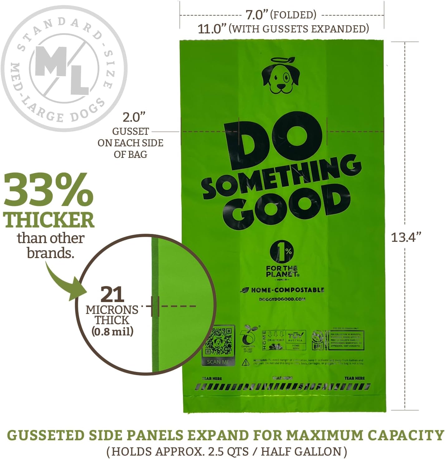 Doggy Do Good Poop Bags for Dogs (360Ct), Easy Open Dog Poop Bags Rolls, Certified Home Compostable