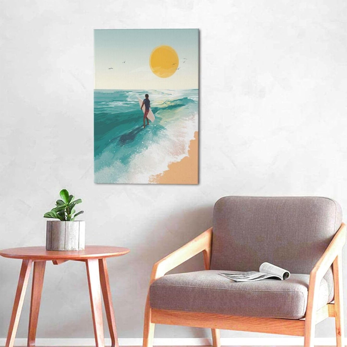 Beach Surfing Wall Art Ocean Coastal Wave Canvas Wall Decor Summer Nature Seascape Pictures Painting Print Framed Artwork Decorations for Bathroom Living Room Office Bedroom 16"x24"