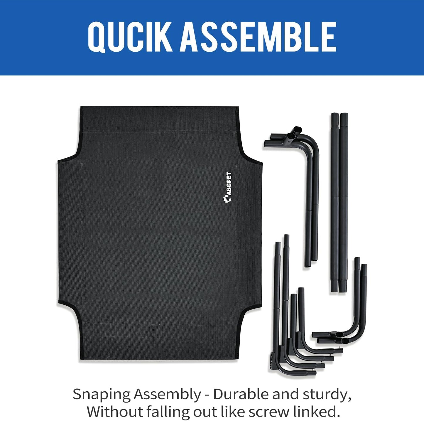 Elevated Dog Beds, Extra Large Raised Dog Cots Outdoor Cooling Dog Bed Waterproof Stable and Easy Assembly, Teslin Fabric with 1.2mm Thick Iron Frame, Breathable, Ultra-Sturdy，Black, 54*37*8.7