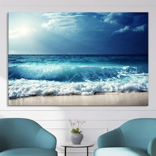 Nature Wall Art Prints - Ocean Forest Mountain Lake Canvas Landscapes - Small to Extra Large Living Room Bedroom Kitchen Bathroom Décor (Summer Ocean Beach, 35L" x 53W")