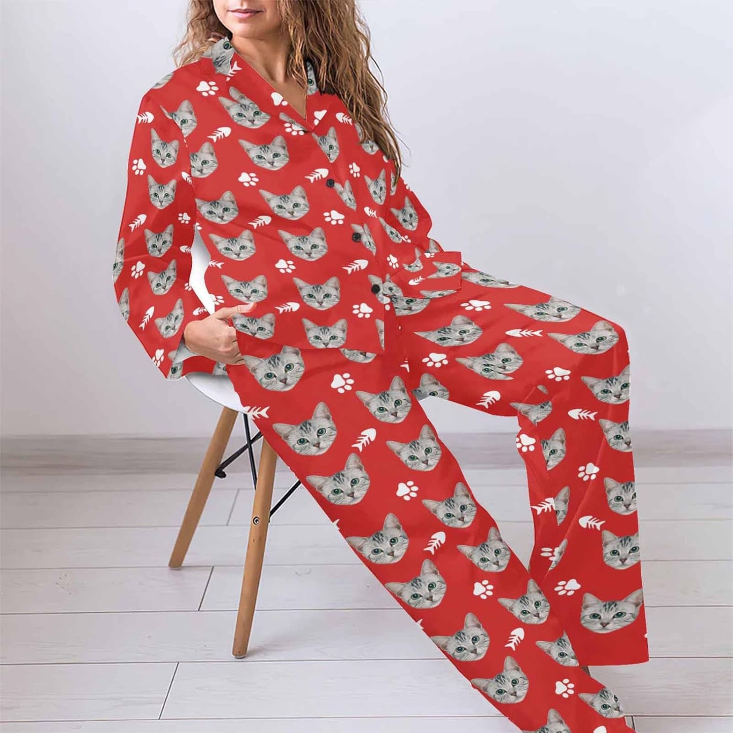 MyPupSocks Custom Face Pajamas for Women Set, Personalized Photo Long Sleepwear XS-XXL