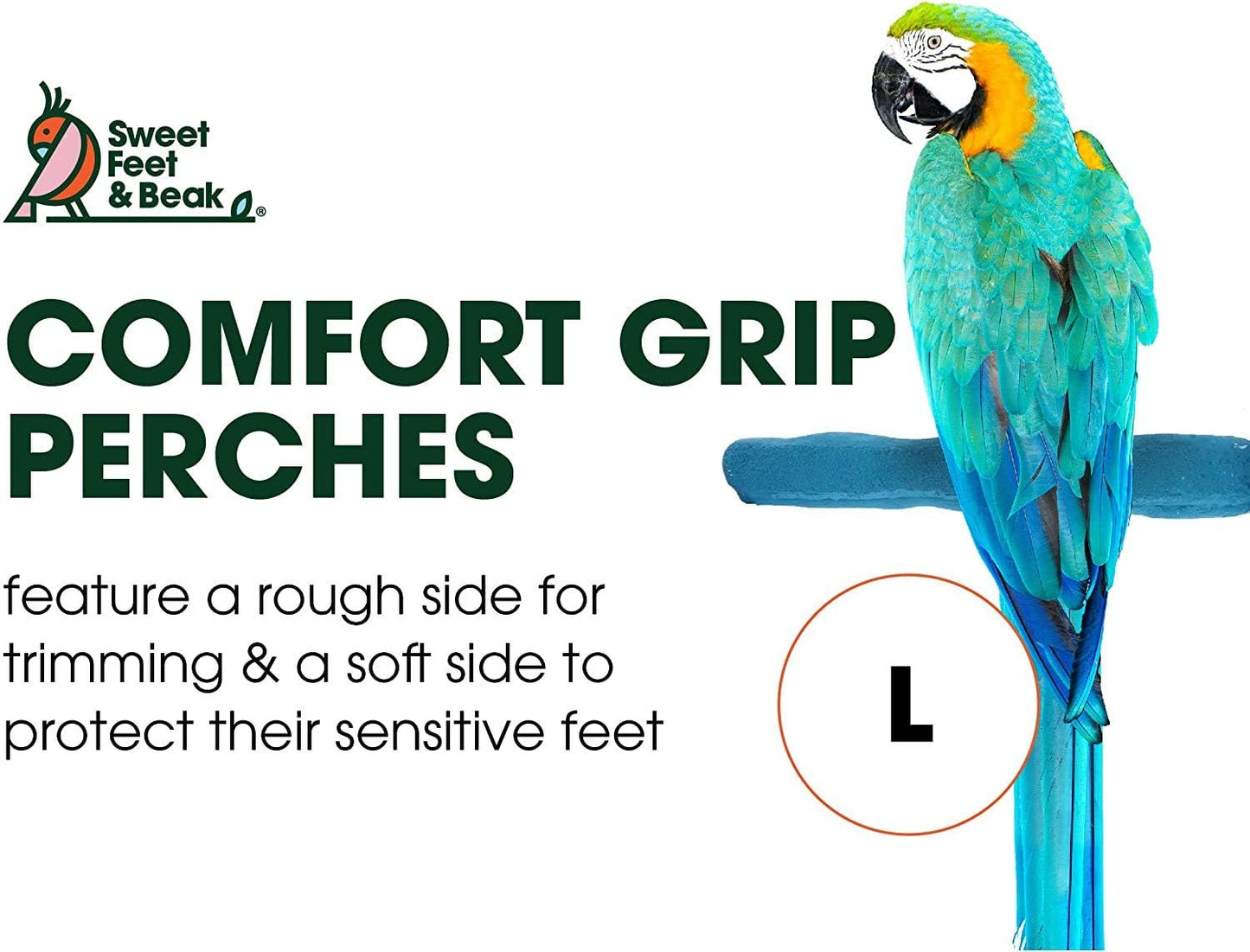 Comfort Grip Safety Perch for Bird Cages - Pedicure Perch for Birds to Keep Nails and Beaks in Top Condition - Safe Easy to Install Bird Cage Accessories - L 13"