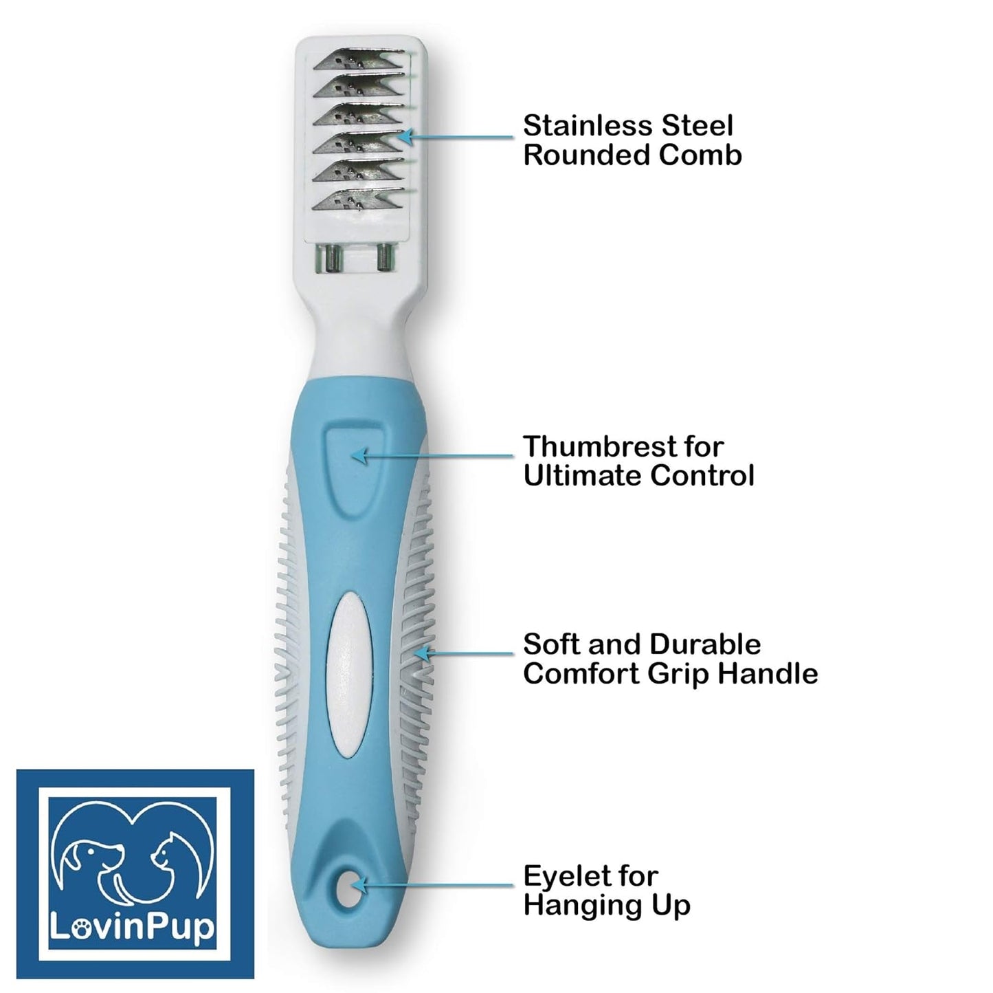 Pet Mat Remover Easily removes Mats Professionally from your DOGS & CATS and Straightens Tuft & Knotted Pet hair. Extremely Gentle on pets, works on Sensitive Skin too! Blue