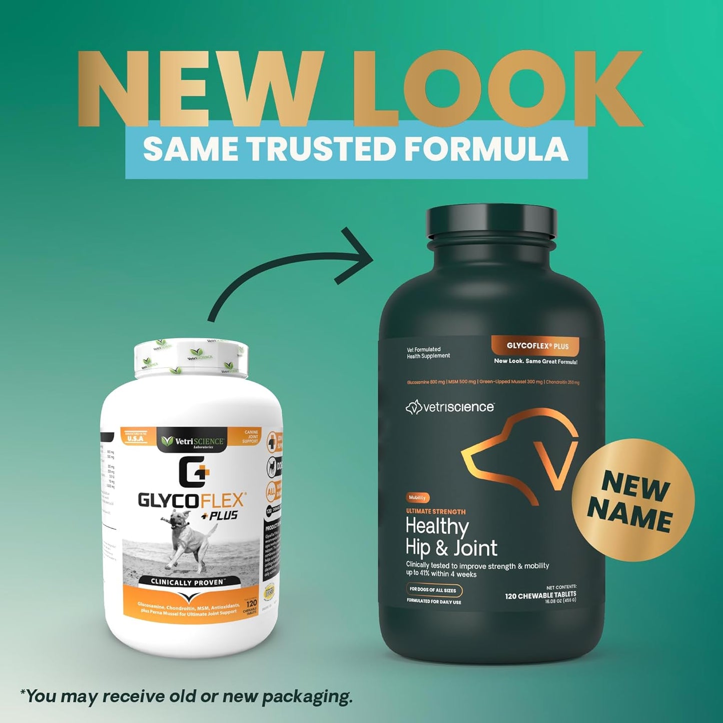 VetriScience Ultimate Strength Healthy Hip & Joint Chewable Tablets, GlycoFlex Glucosamine, Chondroitin and Green-Lipped Mussel Joint Supplement for Dogs, Soothe Joint Discomfort, Chicken, 120 Count