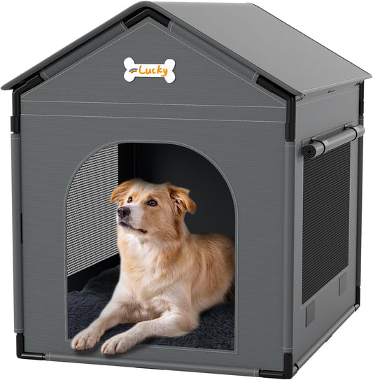 Large Indoor Dog House Dog Kennel Bed Mat with Cushion for Small Medium Large Dogs Cats, Winter Warm Cat Nest Puppy Cave Sofa Pet Products Easy Assembly, 27.6 * 21.3 Inches