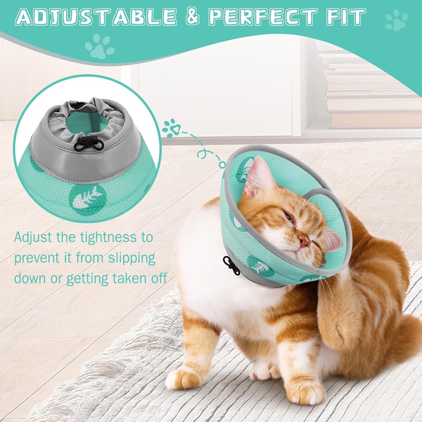 Cat Cone Collar Soft to Stop Licking After Surgery Cat Recovery Collar for Small Large Cats Adjustable Elizabethan Collar