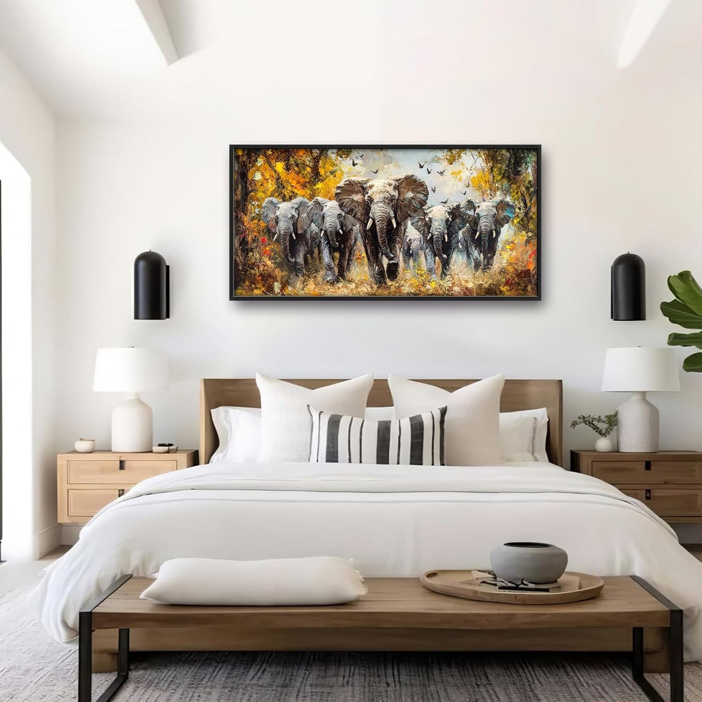 Extra Large Elephant Framed Wall Art for Living Room,Oversized Elephants Wild Animal Pictures Wall Decor,Forest Landscape Canvas Print Painting Modern Artwork Bedroom Office Bathroom 60L" x 30W"
